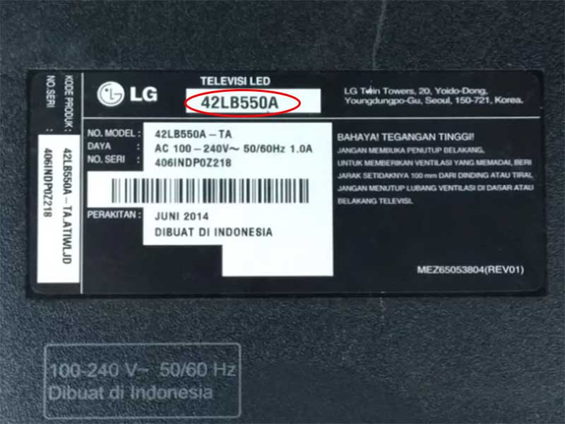 Cara melihat tipe nomor seri tv lg