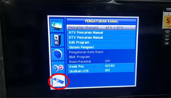 Pilih menu pencarian tv digital