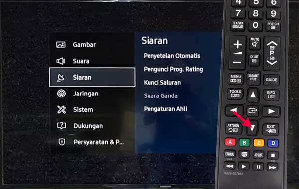 Pilih menu siaran smart tv samsung